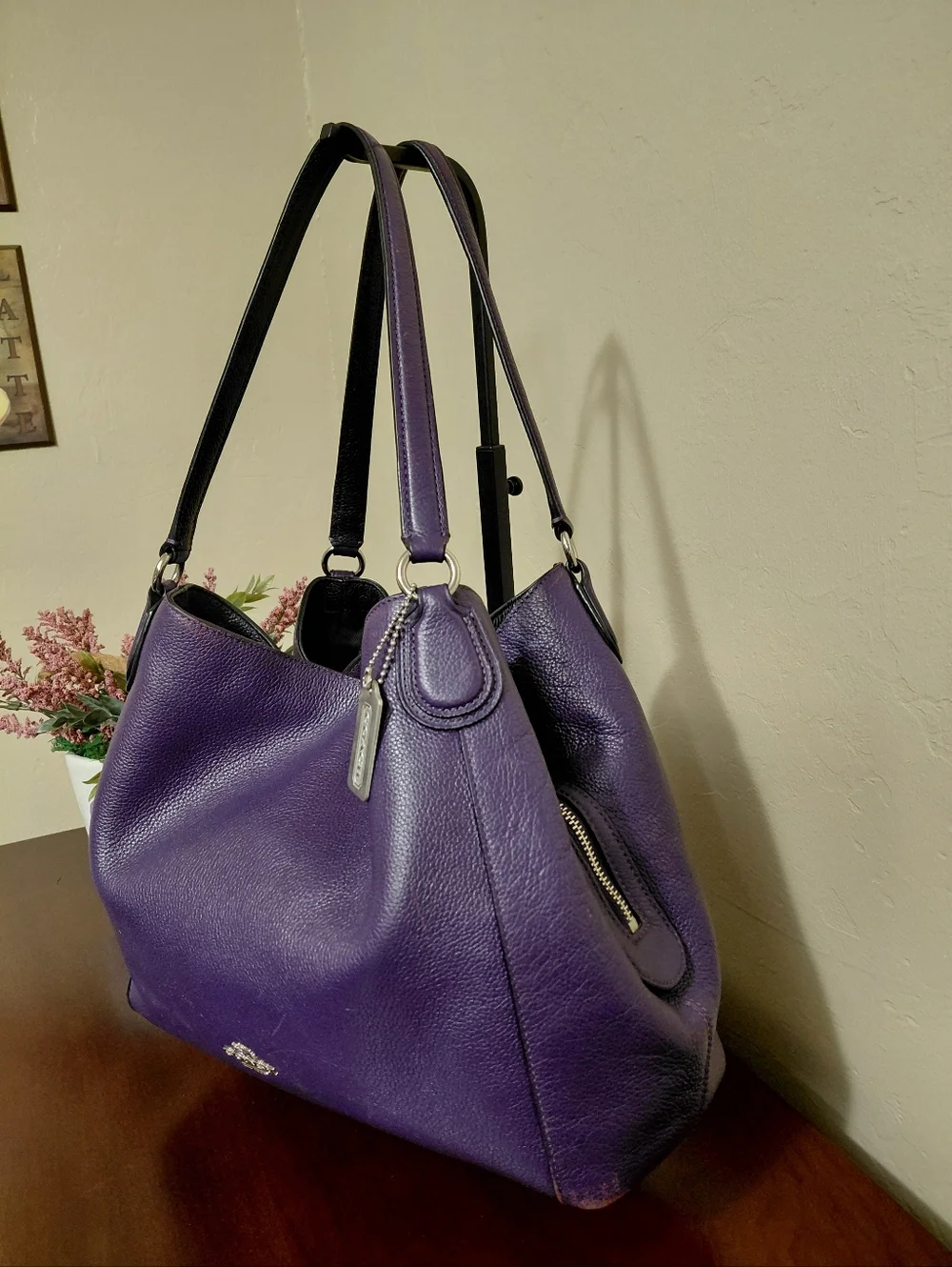 Coach Edie 31 Purple Pebbled Leather Shoulder Bag - Picture 4 of 14